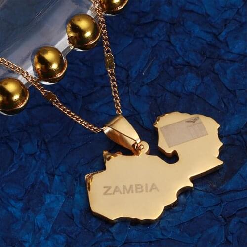 Stainless Steel ZAMBIA Map Pendant Necklace Gold Color Map of Zambians Map Chain Jewelry