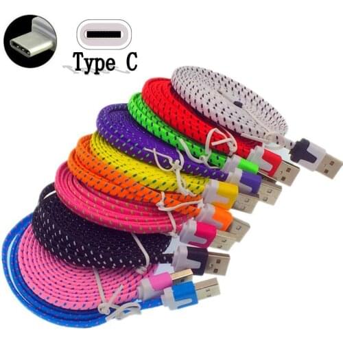 Braided Fabric Flat noodle Type C typeC usbC USB C Cable for samsung note 7 Lg G5 for Nexus 5X for Letv P10 1m 2m 3m 100pcs/lot