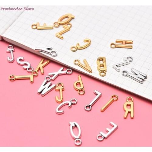 26pcs English Letters Charms Pendant DIY Necklace Bracelet Keyring Accessories Jewelry Findings Making Charm Size 7* 15 mm