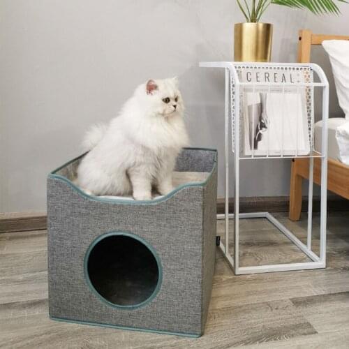 Detachable Natural felt Cat Bed Breathable Cat Pet Cave Dark Gray Cat Bed House With Cushion for Pets Cats Pet Accessories