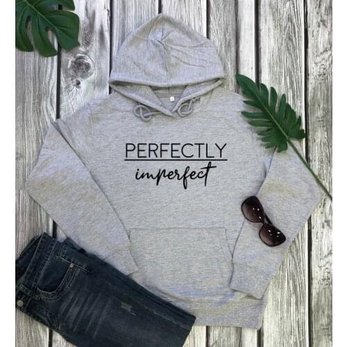 Perfectly Imperfect Christian Hoodies Funny Unisex Long Sleeve Slogan Pullovers Casual Women Motivational Hooded Sweatshirts