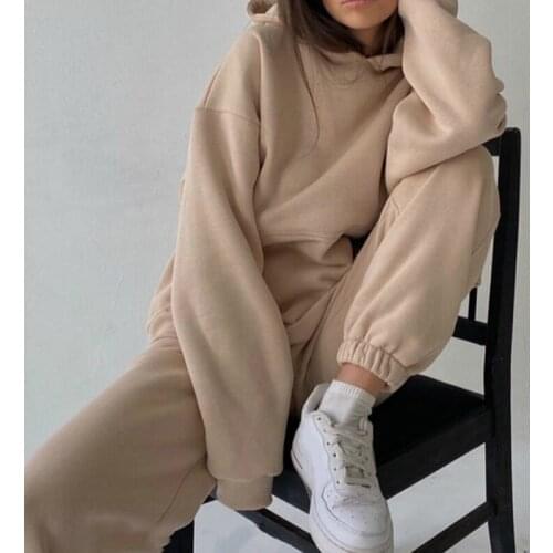 Y2k Tracksuit Women Suit Fleece Hoodies Casual Sports Set Sweatshirts Pullover Jogging Sweatpants Korean Fashion 2021