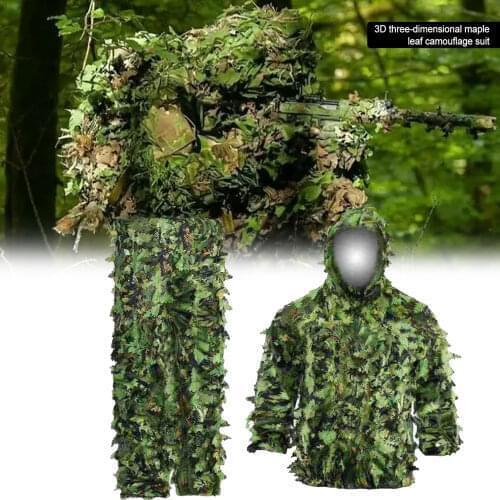 Outdoor Ghillie Suit Camouflage Clothes Jungle Suit 3D Leafy Light Breathable Camouflage Outfit Clothing Hooded Jack Pants