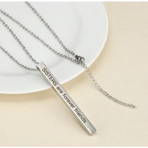 Inspirational Lettering SISTERS are forever friends... Simple Stainless Steel Stereo Stick For Women Gift Fashion Necklace