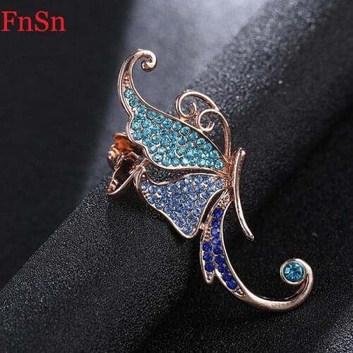Fnsn 2017 New Arrivals Butterfly Clip Earrings For Women Jewelry Gold Crystal Clip Earring Zinc Alloy Clip EarringsHot Wholesale