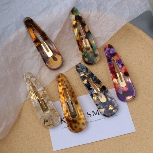 Hot Selling Women Vintage Acrylic Acetate Hiar Clip Pins Geometric Water Drop Colorful Tortoise Shell Hair Accessories Barrette