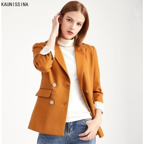 Women Classic Designer Blazer Jacket Lapel Long Sleeve Slim Buttons Double Breasted Blazers Fashion Spring Autumn Coats Outwear