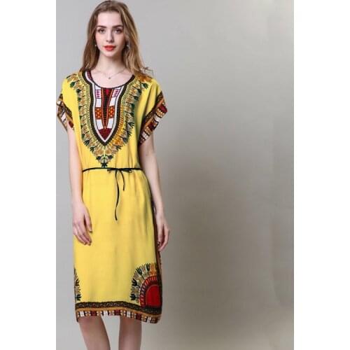 Ethnic Vintage Beach Dress Women Plus size Summer Midi Dress Elegant Batwing sleeve Ladies Clothing Casual