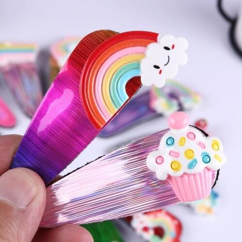 1 Pair/2pcs Girls Fashion Hair Clips Children Rainbow Hairpin Laser Glossy Mermaid Unicorn Barrette Unique Kids Hair Accessories