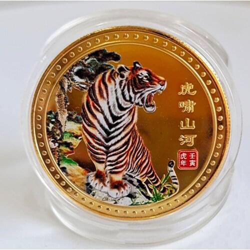 1Pc 4cm Gold Silver 2022 China New Year Of Tiger Original Commemorative Coin Tiger Year Coins Small Gifts