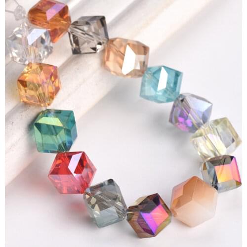 10pcs Diagonal Hole 9mm Cube Square Faceted Crystal Glass Loose Crafts Beads for Jewelry Making DIY