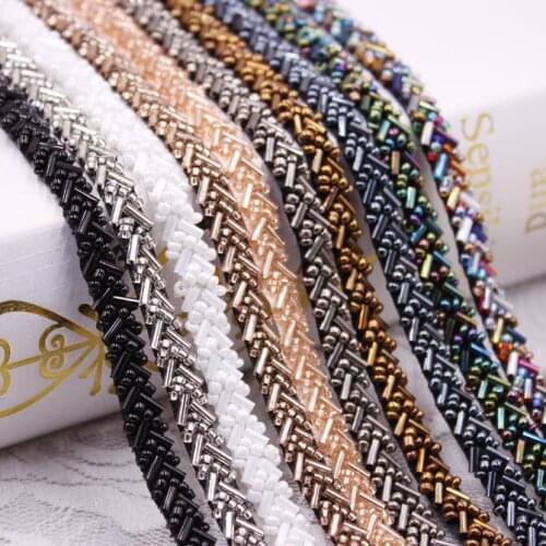 10yards Black Grey Blue Beading Pearl Trims Beaded Ribbon For Sewing Clothing Collar Headdress Accessories Mesh Lace Decoration
