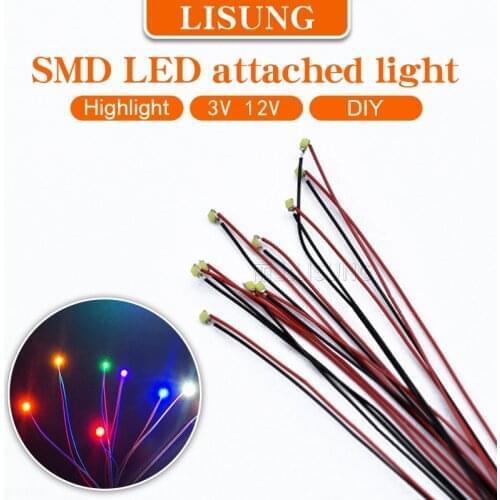 100pcs DC 3V 12V 0402 0603 0805 1206 3528 SMD Led With Lead Pre Wire Red Black Line Wired Diode Pre-soldered Train Model Light