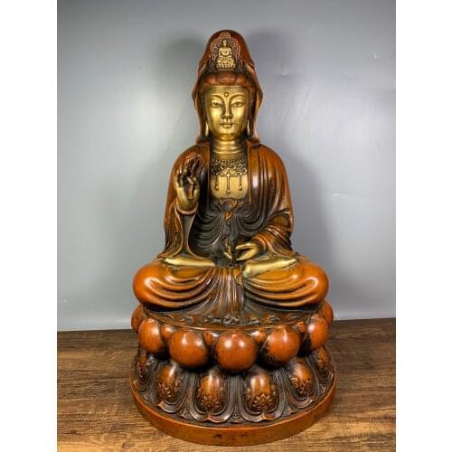 16"Tibet Buddhism Temple Old Bronze Gilt Real gold Guanyin Bodhisattva Statue Avalokitesvara statue Enshrine the Buddha