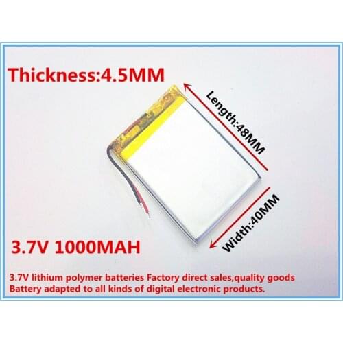 3.7v 1000mAh 454048 lithium polymer battery universal instrument navigation GPS MP3/4/5 equipment lithium batteries