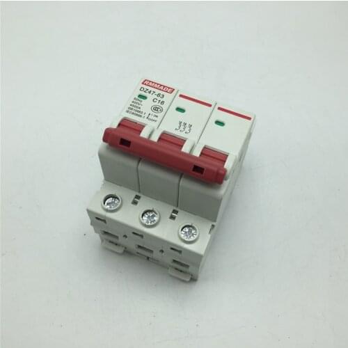 3P AC MCB DZ47-63 C Type 230/400V~ 50HZ/60HZ Mini Circuit Breaker 6A 10A 16A 20A 25A 32A 40A 50A 63A Mounting 35mm Din Rail
