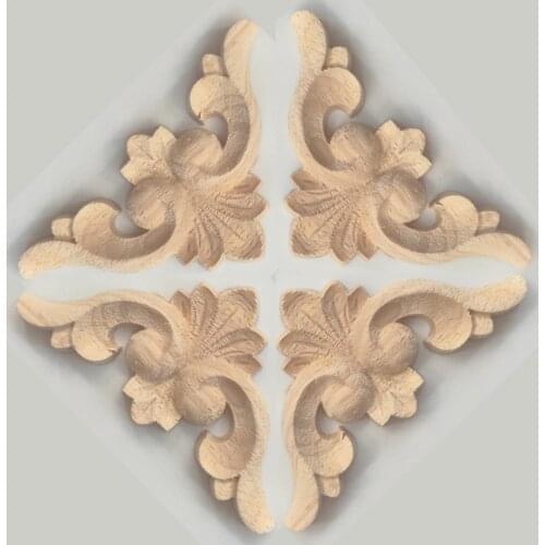4PCS Vintage Wood Carved Corner Onlay Applique Unpainted Furniture Decorative Figurines Wooden Miniature 6CM 8CM Home Decoration