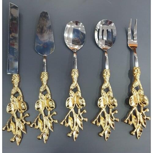 5 Piece Butterfly Design Service Cutlery Gold Colour Food Presentation Tableware Kitchen Dinner Accessories Metal