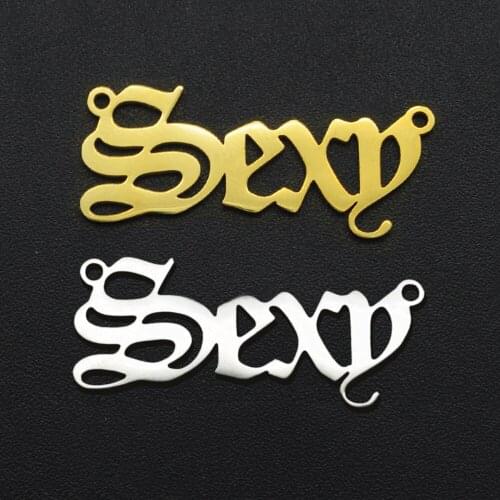 5pcs/lot 100% Stainless Steel Sexy Word Script DIY Charm Pendant for Necklace Wholesale Jewelry Bracelet Making Charms