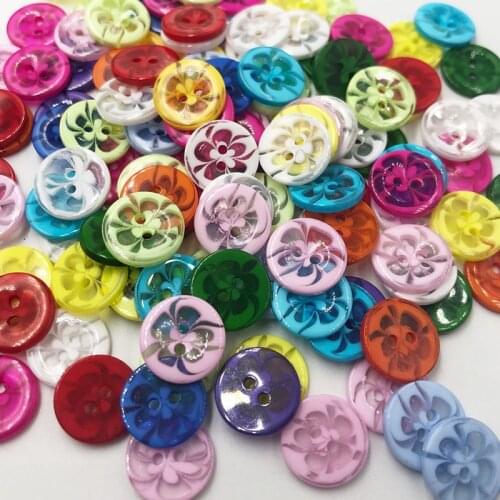 100PCS 13mm 2 Holes Round Flower Resin Buttons Knopf Random Mixed Color Sewing Buttons Decoration Buttons PT95