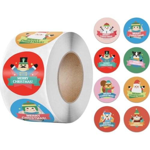 500PCS/Roll Christmas Sticker for Holiday Gift Decor Kids DIY Xmas Stickers 1 Inch Cute 8 Designs Navidad Decorations
