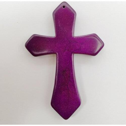 84x55MM Purple Howlite Cross GEM Loose Beads Pendant Jewelry For Woman Gift S261