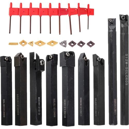 9Pcs/Set Turning Tool Holder Set 12mm Shank Lathe Boring Bar With Carbide Inserts For Semi Finishing and Finishing Operations