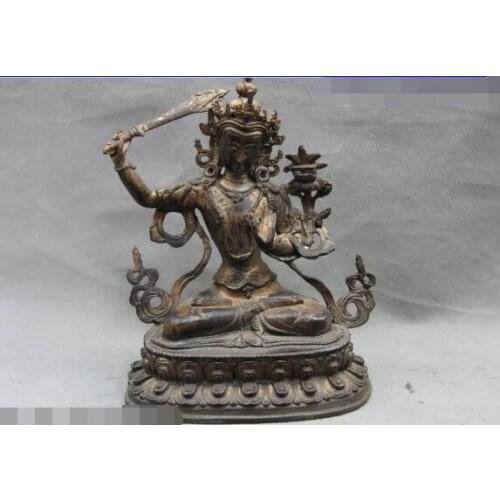 Free shipping S03417 Tibet Buddhism Copper Bronze Manjusri Manjushri Kwan-yin Guan Yin Buddha Statue
