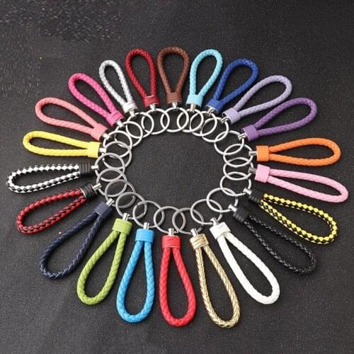 20colors handbag Keychains Braided Leather Rope Handmade Woven Key chains Leather Key Chain Ring Holder for Car Keyrings