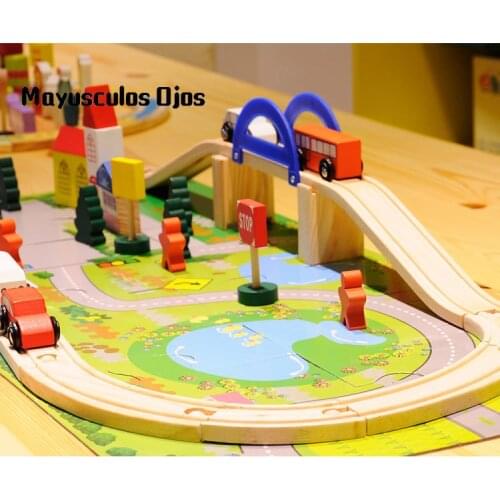 1Set Wooden City Track Overpass Traffic Scene Combination Educational Toy Wooden Train Track Disassembly Toys