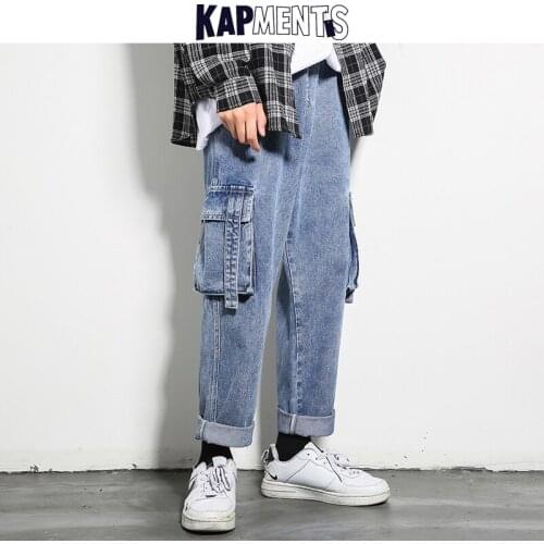 KAPMENTS Men Streetwear Big Pockets Jeans Pants 2020 Mens Vintage Hip Hop Baggy Denim Pants Homme Korean High Waisted Trousers