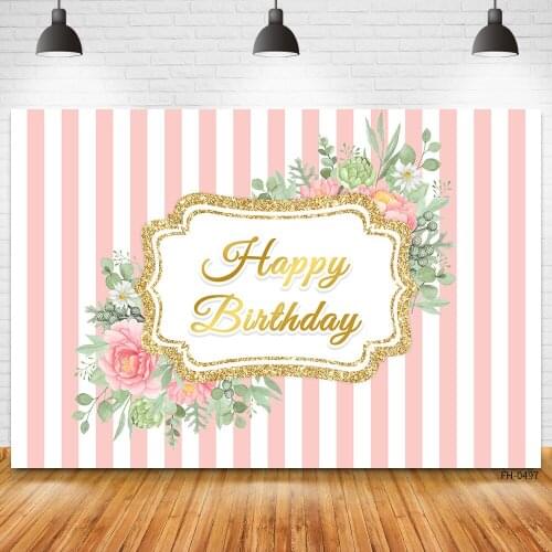 Photo Studio Birthday Party Custom Backdrops Flower Red Stripe Banner Photography Backgrounds For Newborn Baby Child Photocall