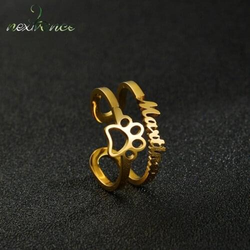 Nextvance Custom Name Ring Adjustable One Name One Dog paw Adjustable Opening Rings Women Couples Girl Anniversary Jewelry Gift