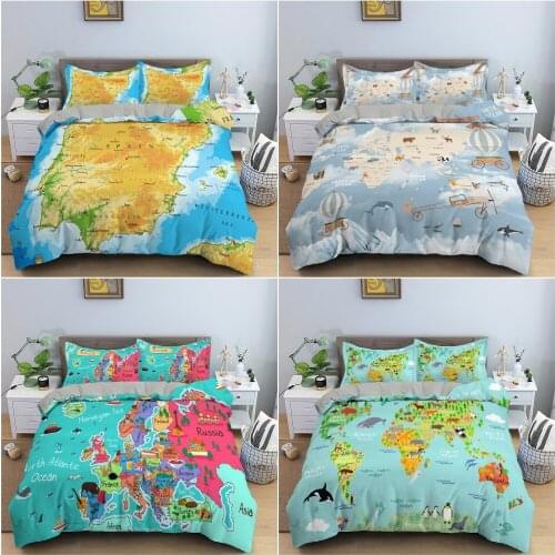 Map Pattern Bedding Set Luxury Cozy Duvet Cover Set For Bedroom Decor King Queen Full Quilt Cover Pillowcase Bedclothes 2/3Pcs