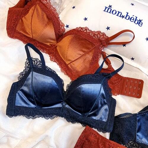 Winter new velvet lace lingerie no steel ring small breasts gather and close the breast bra set comfortable women underwear