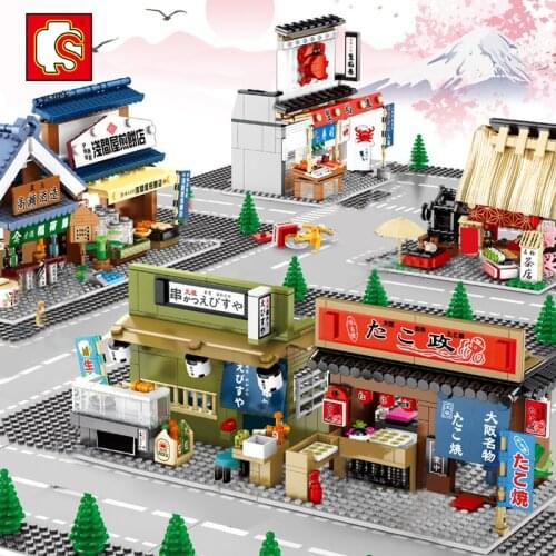 Sembo City Street View Architecture Food Shop Retail Store Restaurant House Building Blocks Set Construction toys For Children