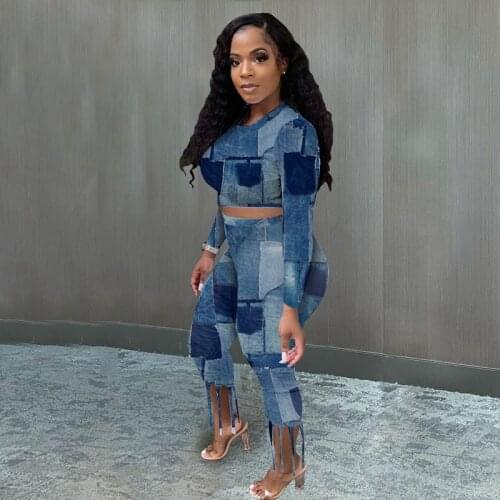 TNNAOFF New Popular Print 2 Piece Tracksuits Women Set Long Sleeve T Shirt Fashion Tassel Pencil Pants Streetwear Matching Sets