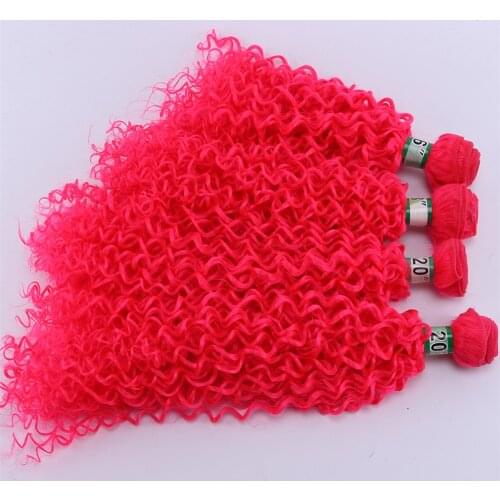 Angie Kinky Curly Hair Extensions 16-20 Available High Temperature Fiber Hair Bundle Pink Synthetic Hair Weave