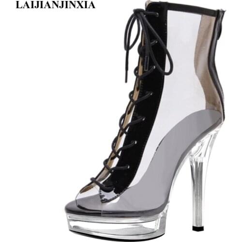 LAIJIANJINXIA New Sexy Womens Shoes Ankle Boots Low Tube Thick 13 CM Black Round Toe Combat Women Boots Stage Platform Boots