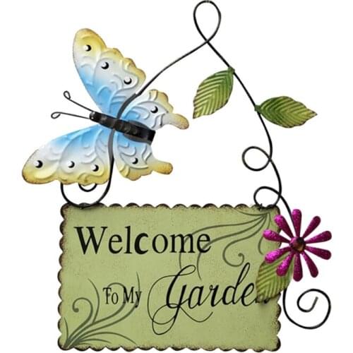 Metal Hanging Garden Sign with Flower Butterfly Spring Wall Art Decor Plaque