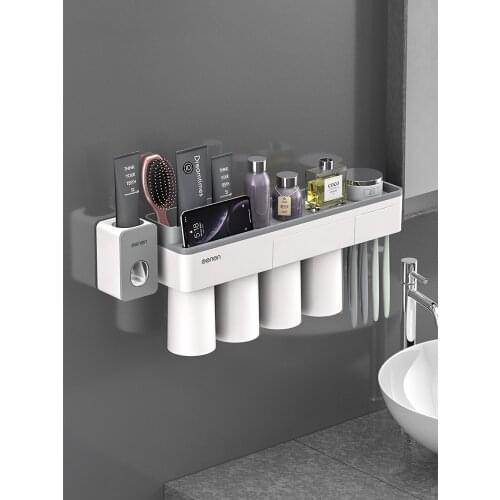 Mouthwash cup set toothbrush cup shelf shelf wall-mounted lover toothbrush cup storage shelf squeeze toothpaste magic family use