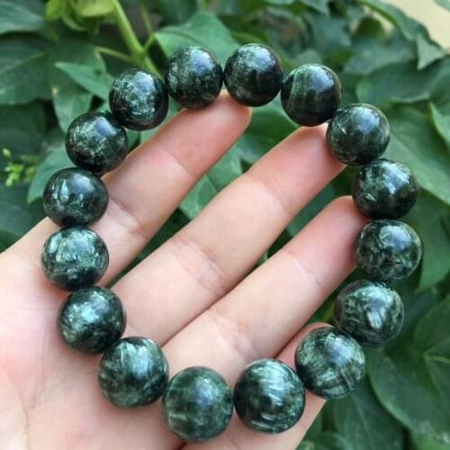 14mm Natural Green Seraphinite Gemstone Bracelet Women Men Round Beads Fashion Jewelry Seraphinite Beads AAAAA