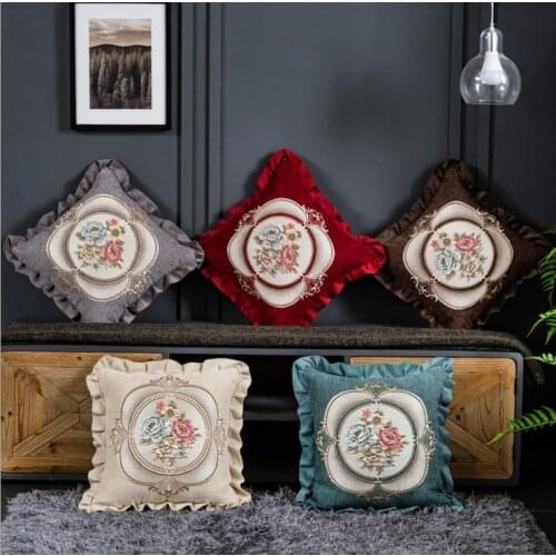 Red European Jacquard Chenille Pillow Cover Ruffle Home Decor Cushion Cover Velour Decoration Pillowcase decorative pillowsham