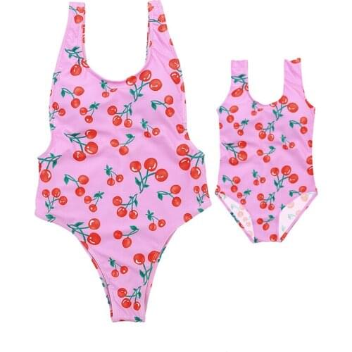2019 new Mother Daughter Swimsuit Summer 2019 New Cherry Print Matching Mommy And Me Clothes Family Look Mom And Girl Swimwear