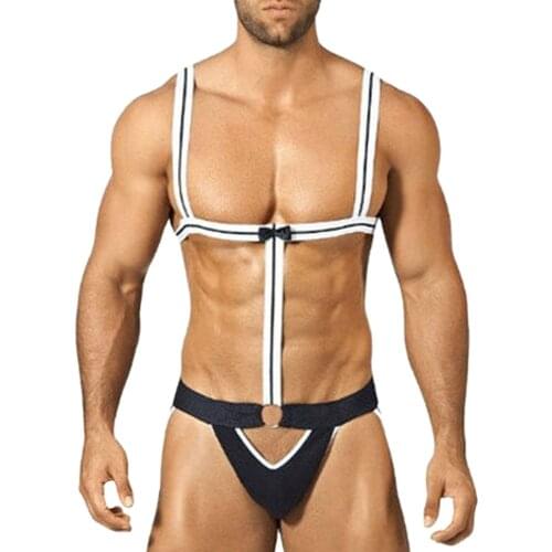 Novelty Sexy Porno Mens Panties Mankini Thong Underwear Sissy Erotic Waiter Bodysuit Lingerie Briefs G-string трусы мужские N