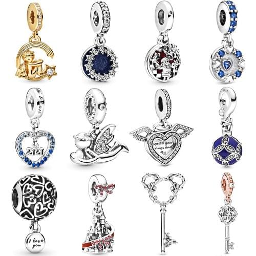 NEW 2019 100% 925 Sterling Silver Winter Christmas Series Red Castle Clear Cz Heart Pendant Fit DIY Original Bracelet Jewelry