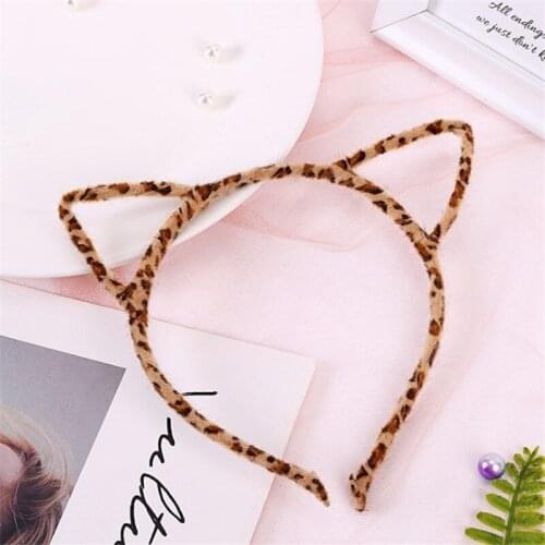 Fashion Cute Cat Ear Women Lady Hairbands Design Girls Lovely Headbands Bezel Plush Leopard Solid Hoops Hair Accessories 1PC