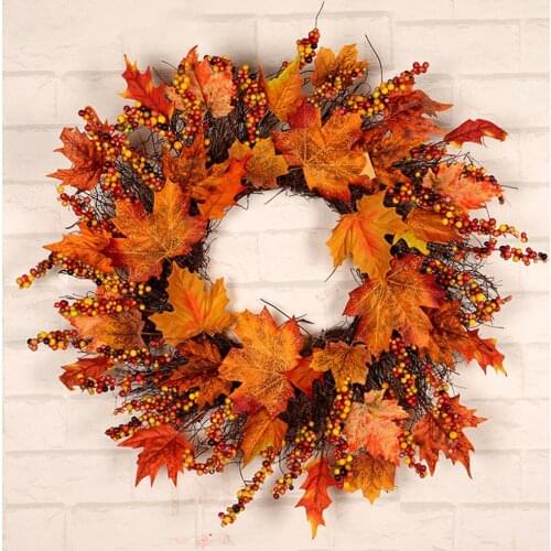 45cm Autumn Wreath Christmas Thanksgiving Garland Window Restaurant Home Maple Leaf Decoration Ornaments Holiday Pendant
