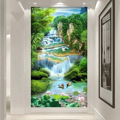 Custom Photo Wallpaper 3D Mountain Water Waterfall Landscape Mural Living Room Entrance Corridor Aisle Wall Decoration Painting