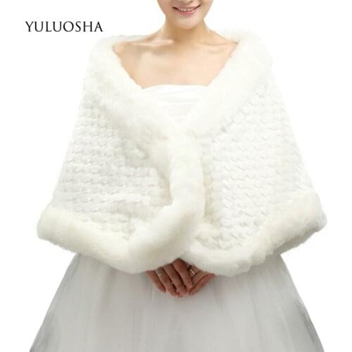YULUOSHA 2020 Wool Shawl Bride Autumn Winter Warm Imitation Rabbit Fur Wedding Shawl Synthetic Leather Wedding Cape White Cape